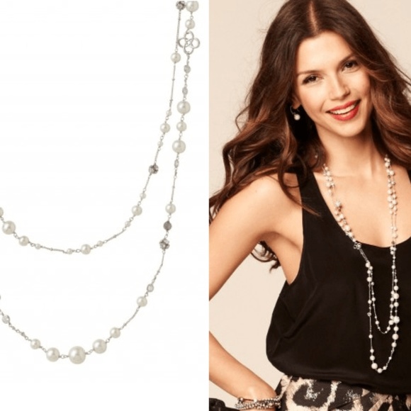 Stella & Dot | RARE Silver Glass Pearl Pavé Crystal Encrusted Madeline N… - Picture 4 of 11